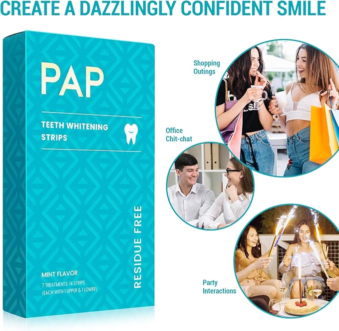 Pap Dry Teeth Whitening Strips 14 Count No Gel Residue Dentist Recommended Sensitivity-Free Formula Enamel Safe Mint Fresh Whitener for Coffee Tea Stains Removal 7 Treatments