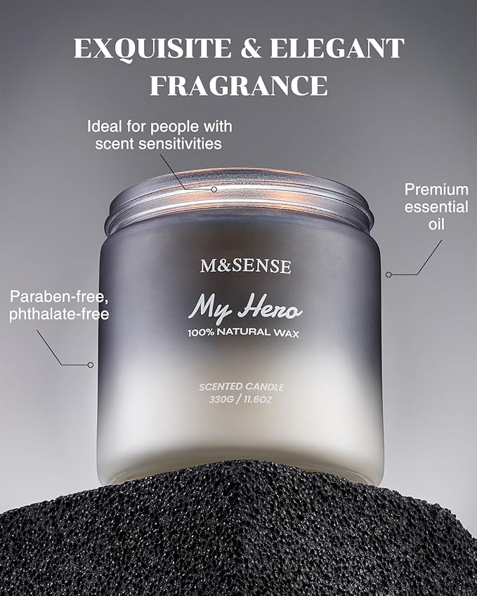 M&SENSE Cedarwood Pepper Men Scented Candles for Holiday, 11.6oz 2 Wick Large Natural Soy Wax 70 Hours Long Lasting, Black Masculine Candles Home Fragrance Holiday Gift for Him