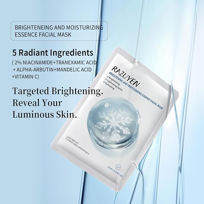 RAZUYEN Face Sheet Masks, 9 Variety Packs, Peptide, Vitamin C & Panthenol B5, Antiaging, Brightening, Soothing Facial Skincare Gift Set for All Skin, Moisturizing Mask Set