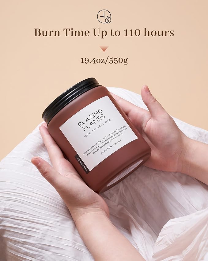 M&SENSE Blazing Flames Winter Scented Candles, Soy Wax 19.4oz 110 Hours Long Lasting Clean Burn, Warm Woods Aromatherapy Candles for Relaxation Large Candle Birthday Holiday Gifts for Men Women
