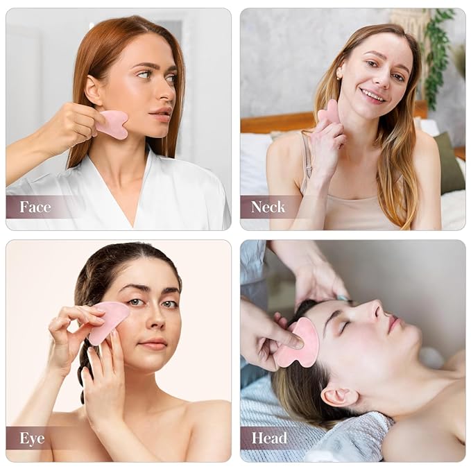 Rosenice Gua Sha Facial Tool: 2 Pcs Jade GuaSha Stone Massager for Women Face Sculpting, Puffiness Reduction, Jawline Definition