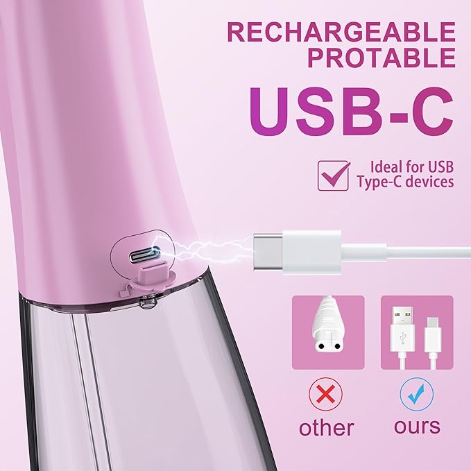 MOCEL Water Dental Flosser OLED Display Cordless Teeth Cleaning MOCEL 5 Modes Oral Irrigator 300ML Portable and USB C Rechargeable IPX7 Waterproof Floss Teeth Pick (Pink)