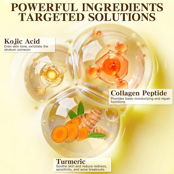 ICIKOL Radiance Turmeric Collagen Face Mask, 5 Pack - Overnight Calming Ance Mask with Kojic Acid for Roughed Skin & Dullness, Oil Control & Pore Refining Facial Sheet Mask
