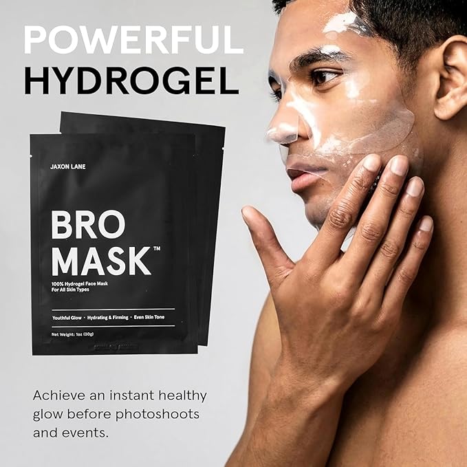JAXON LANE BRO MASK Premium Korean Face Mask for Men (4 x 1 Pack) - Anti Aging Sheet Masks w/Hydrogel, Vitamin C, Hydrolyzed Collagen, & Hyaluronic Acid - Perfect Skin Care Stocking Stuffers for Men