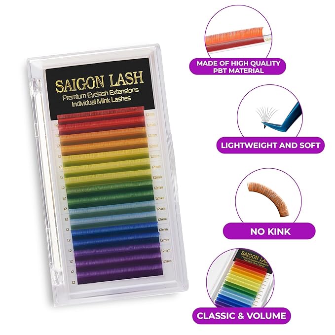 Eyelash Extensions, Mink Lash, Volume & Classic Lashes for Professionals, J/B/C/CC/D/L/M Curl, 4-15mm Length, Soft Korean PBT Fiber, 16 Rows Lash Tray (Rainbow-C-0.07-11mm)
