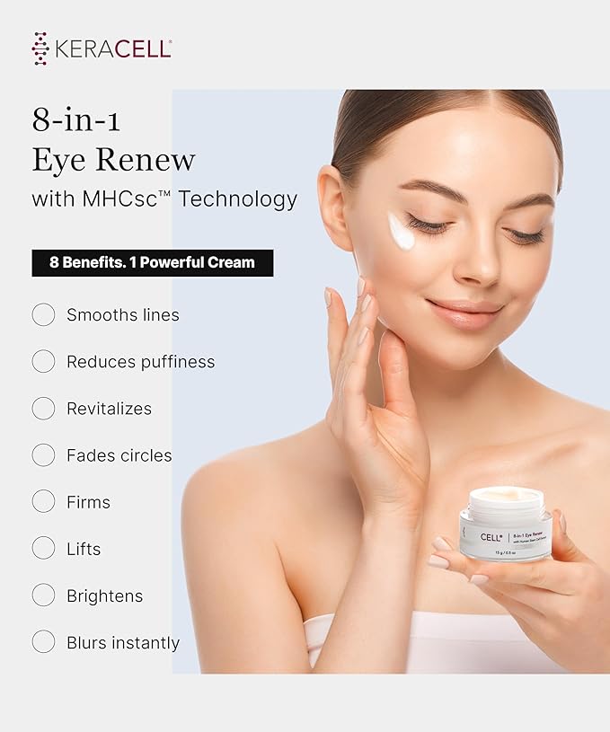 Keracell Eye Cream Anti Aging Solution – 8-in-1 Renew Cream with MHCsc Technology – Under Eye Cream for Dark Circles - Reduces Puffiness, Fine Lines, Wrinkles – With Peptides & Cucumber - 0.5 oz