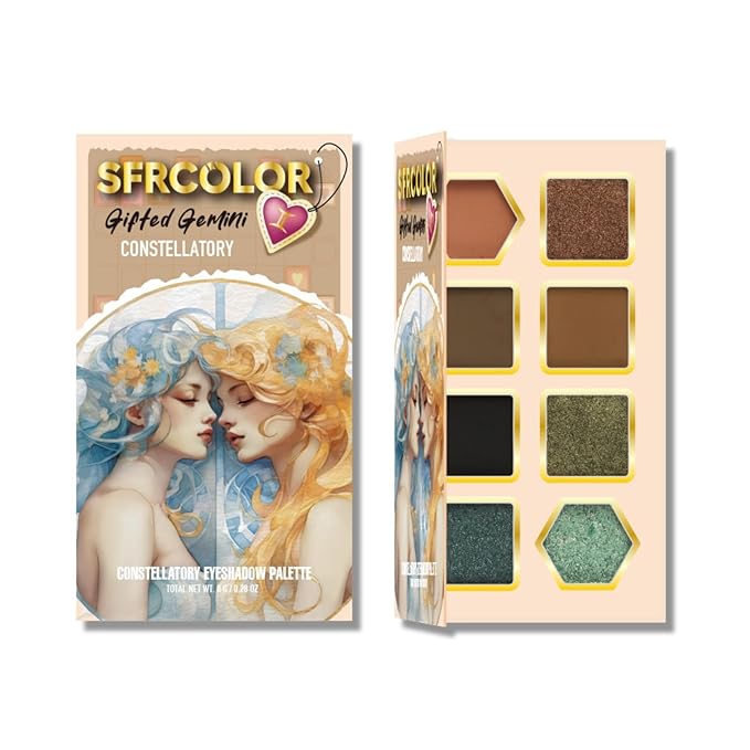 12-Color Zodiac Eyeshadow Palette, Matte Metallic Shimmer Pressed Pigments, Highly Pigmented Makeup Palette for Professional & Daily Eye Makeup (8284 Gemini)