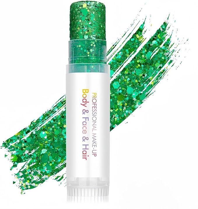 Green Body Glitter Stick, Holographic Sparkling Neon Outfit Singer Concert Music Rave Festival Accessories Face and Body Glitter Gel Makeup.