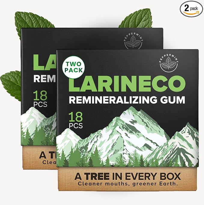 Larineco Remineralizing Gum with Nano Hydroxyapatite & Xylitol – Sugar-Free Xylitol Gum – Plastic-Free, Dye-Free, Aspartame-Free – Natural Base – 36 Pieces (18 Count (Pack of 2), Peppermint)