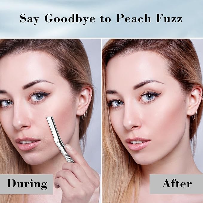 Eyebrow Razor, Face Razors for Women and Men, Reusable Metal Handle with 6 Refill Blades, Eyebrow Trimmer with Precision Cover, Dermaplane Razor, Skin Care Tool - Shiny Silver