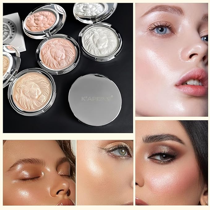 K'APEINE Face Highlighter Palette, Pearl Shimmer Single Glitter Eyeshadow High Glossy Face Makeup Palette Natural Sparkling Highlighter Makeup Palette Smooth Baked Lasting Shining Makeup Kit-02