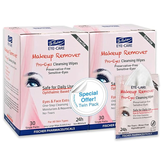 Dr. Fischer Makeup Remover Wipes - Sensitive Skin Formula, Individually Sealed, No Rinse, Eyes and Face Safe