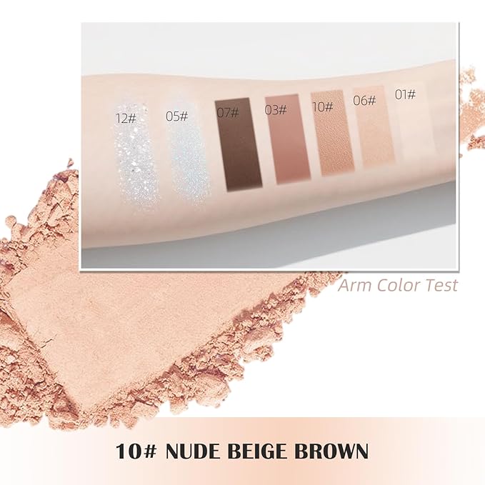 Single Glitter Eyeshadow Palette, Nude Beige Brown Glitter Eye Shadow Makeup for Women, Smooth Eye-Shadow Powder with Lightweight & Blendable Formula for Daily Eye Shadow Palette Fairy Makeup #10