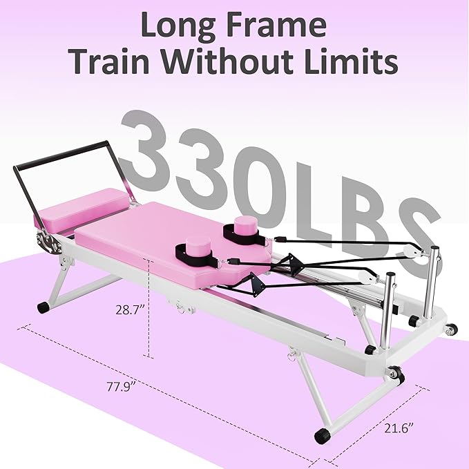 Pilates Reformer Machine, Foldable Pilates Equipment for Home Use and Gym Workout, Adjustable Resistance, 330 lbs Weight Capacity, for Advanced and Beginners Users
