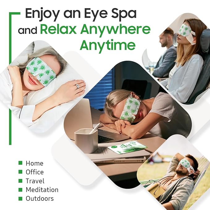 BeHoomi 20 Packs Steam Eye Mask, Heated Eye Mask Warm Compress for Eyes, Disposable Self Heating Steam Mask Sleep, Spa, Travel Essentials & Relaxation Gifts for Women, Stocking Stuffers (Lemongrass)