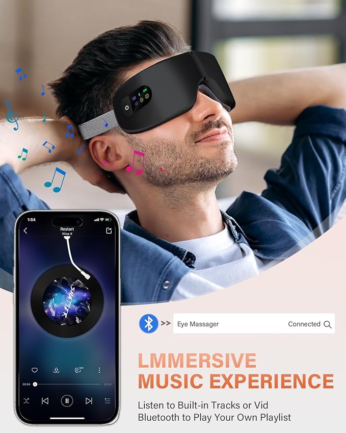 ZZR SEVEN Eye Massager with Heat, 7 Massage Modes, Eye Mask, Birthday Gifts for Women, Men, Friend, Mom and Dad, Sleep Mask for Relax, Migraine Relief, Reduce Strain, Improve Sleep, Black