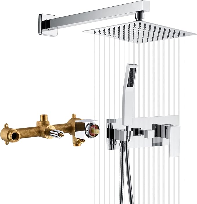 SUMERAIN Rainfall Shower System with Handheld Shower Head, Pressure Balancing Shower Mixer Valve Chrome Finish