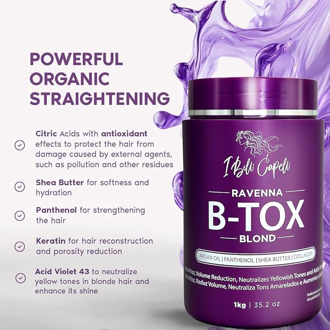 I Belli Capelli Ravenna Blond B-tox Hair Treatment Kit - 1kg/35.02 oz Hair B-tox + 300ml/10.1 fl.oz Anti-Residue Clarifying Shampoo for Longer Effect