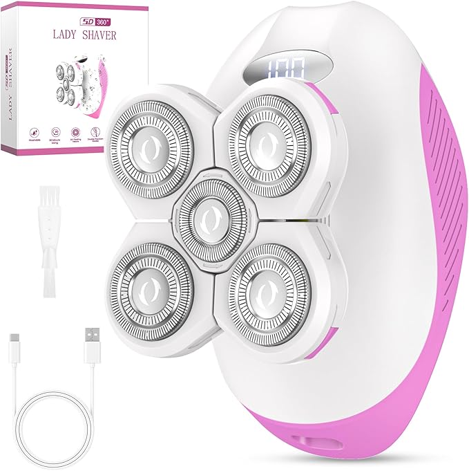 Electric Razors for Women, Anti-Slip Electric Rotary Shaver for Women Legs, Rechargeable Waterproof Body Shaver, Ideal Travel Lady Trimmer Hair Remover for Underarms Armpits &Bikini Area, Cherry