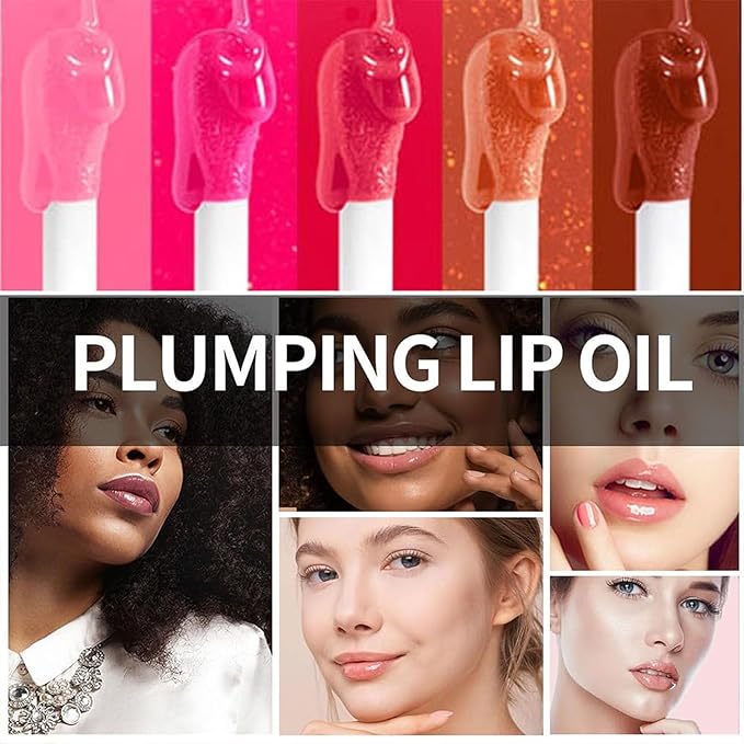 Hydrating Lip Glow Oil, Lip Oil Gloss Transparent Toot Tinted Nourishing Long Lasting Repairing Lightening Lip Lines (RASPBERRY) 0.2 OZ