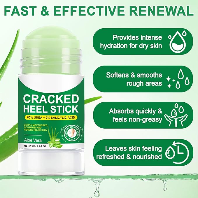 Peach+Aloe Scent Urea Cream 60% Plus Salicylic Acid 2% Foot Balm Stick for Chapped Heel, Dry Cracked, Skinned knees, Hand Intensively Hydration/Moisturization, Callus Removal/Softening, 40g+40g