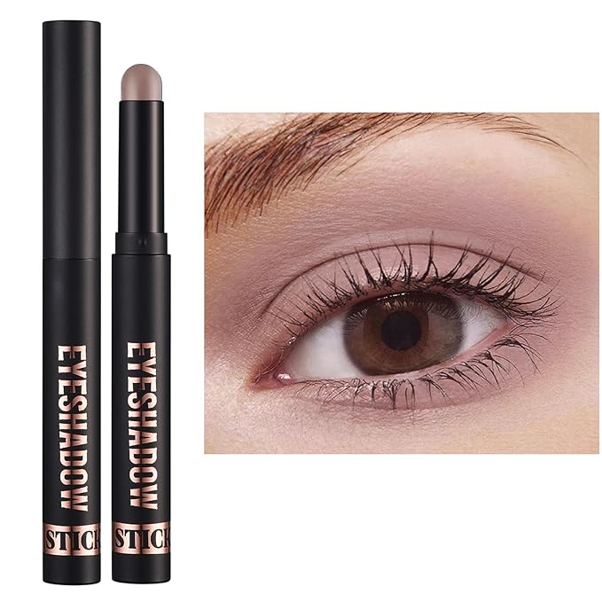 Light Taupe Eyeshadow Stick Makeup, Matte Cream Eye Shadow Pencil,High Pigmented Crease proof Glitter Eye Shadow Brightener Stick, Waterproof Long Lasting Eye Highlighter Crayon Eyeliner