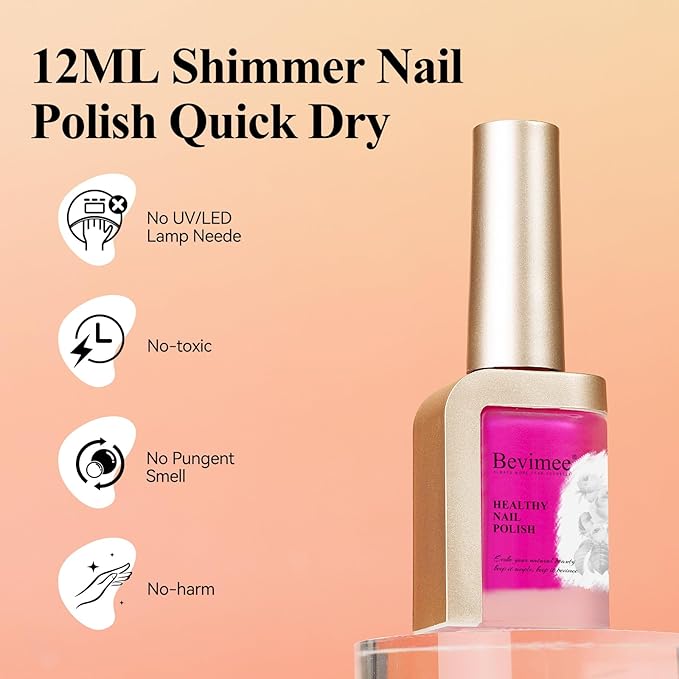 Nail Polish Quick Dry, Hot Pink Nail Lacquer Nail Art Polish Non-Gel Air Fast Drying, Shimmer Pink Nail Pigment High Coverage Fingernail Concealer Polish for Valentine's Day Gift