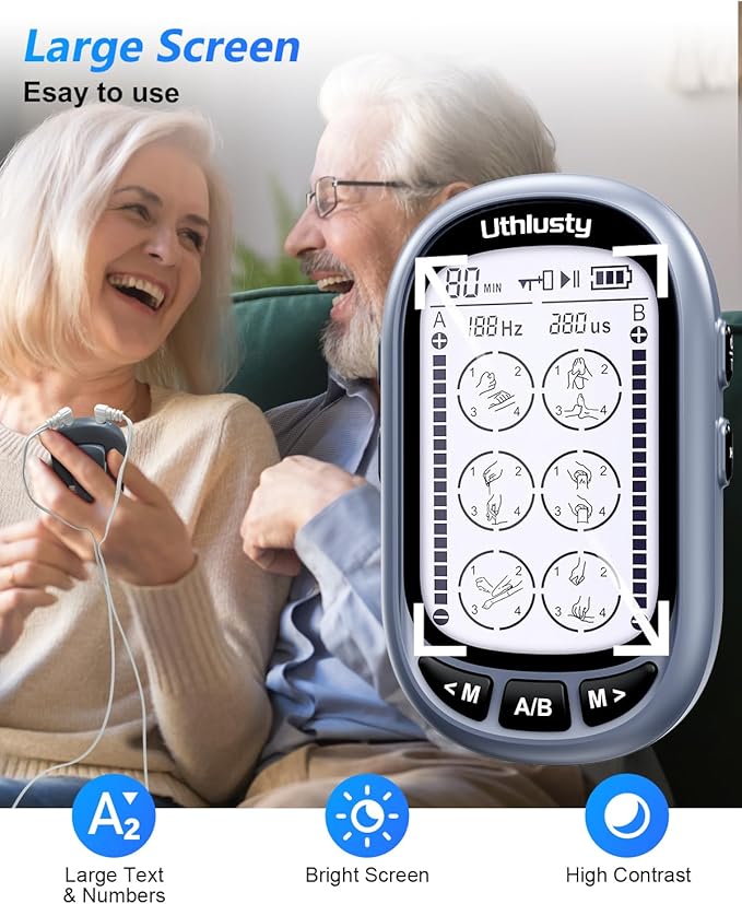 TENS Unit Muscle Stimulator for Pain Relief Therapy, Dual Channel TENS & EMS Machine with 24 Modes, 36 Intensity Levels, Large Screen Design, 10 Reusable Pads – Light Grey (Button Layout A)
