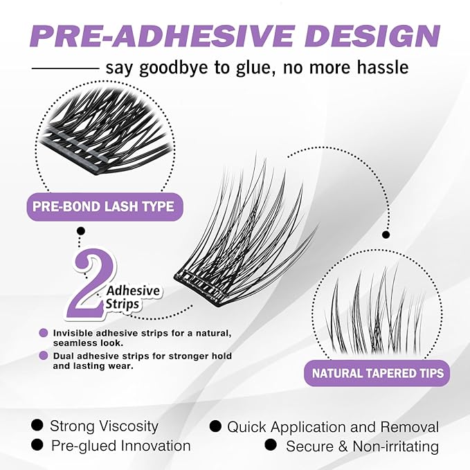 Self Adhesive Eyelashes Upgraded 156 PCS EASITENSION Clusters Kit Lash Clusters DIY Eyelashes Pre Glued Reusable No Glue Needed No Remover No residue, Black