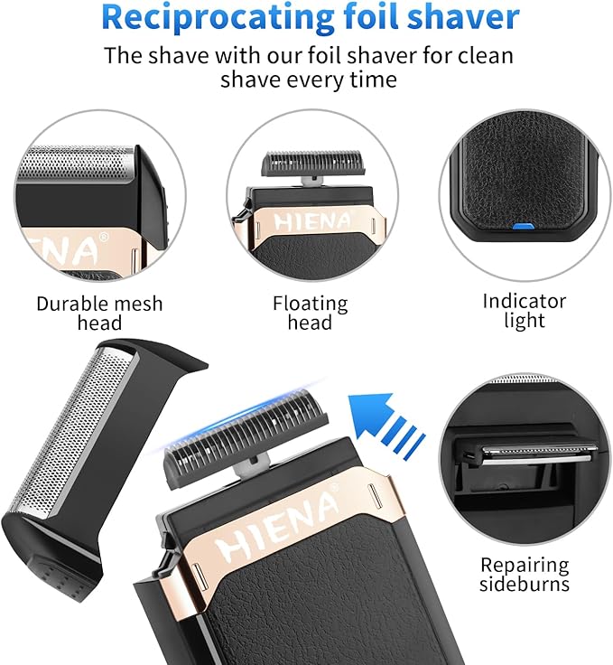 HIENA PRO Hair Clippers for Men Professional, Cordless Barber Clipper T-Blade Beard/Hair Trimmer Foil Shaver Full Barber Set, Electric Men's Hair Cutting Kit with LED Display and 8 Guide Combs