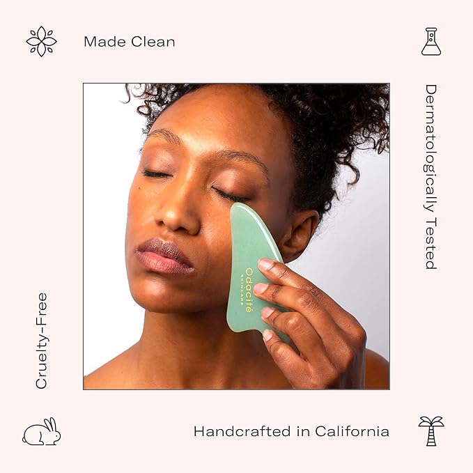 ODACITE Odacité Gua Sha for Face Crystal Contour - Green Aventurine Facial Massager - Scraping Massage Tool Lifts & Revitalizes Skin - Reduce Puffiness, Wrinkles and Dark Under-Eye Circles
