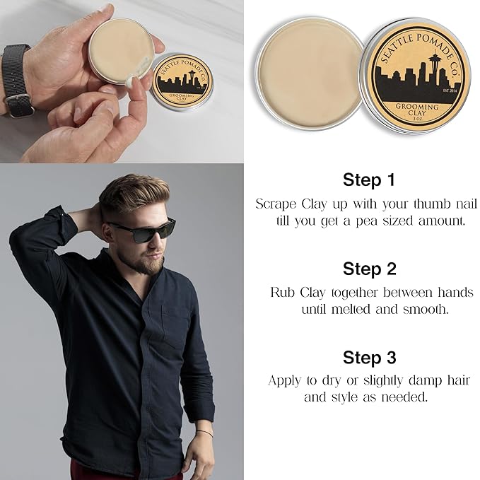 Seattle Pomade Co. Grooming Clay for Hair - USDA Certified, With Organic Essential Oils, Beeswax Based. Made with organic materials from around the world.