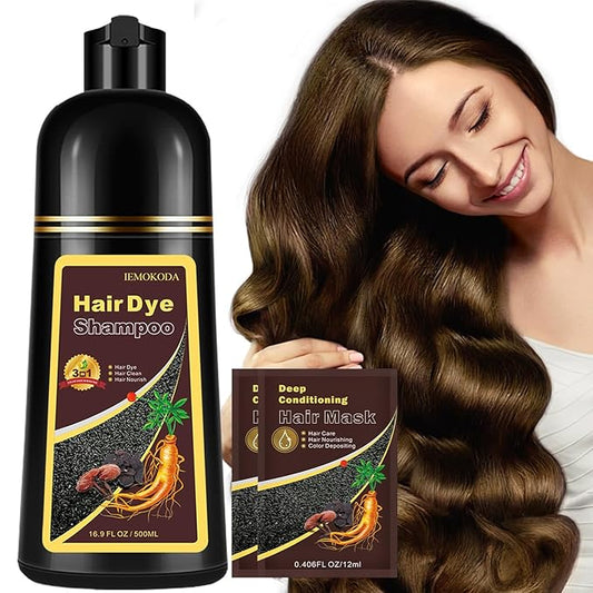Instant Chestnut Brown Hair Dye Shampoo for Vibrant Hair Color, Natural Herbal Hair Color Shampoo Hair Dye, 3 in 1 Coloring & Care Formula Lasts 3-4 Weeks, Easy & Quick to Use for Women Men, 500ML