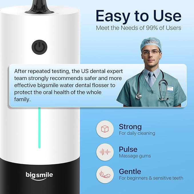 Bigsmile Water Flosser, Electric Oral Irrigator, USB Rechargeable, IPX7 Waterproof, Cordless Water Flosser, Effectively Maintain Oral Cleanliness and Health (Black and White)