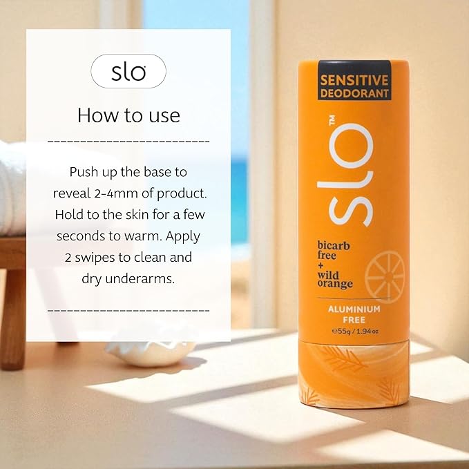 Slo | Sensitive Skin Natural Deodorant - All Natural Ingredients, Vegan & Cruelty Free, Paper Packaging | Bicarb Free + Wild Orange, (1.94oz/55g)
