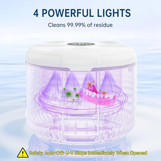 45kHz Ultrasonic Retainer Cleaner Machine, 200ML Dental Deep Cleaning Pod for Dentures, Aligners, Invisalign, Mouth Guards, Night Guards, Jewelry, Toothbrush, 5/10/15 Mins Timer