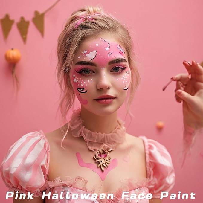 MEICOLY Pink Halloween Face Body Paint, 2.37Oz Large Tube Water Based Non-Toxic Body Paint for Adult Children,Highly Pigmented Face Painting for SFX Special Effects Cosplay Makeup