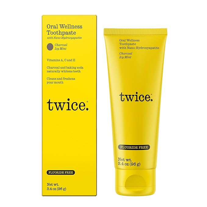 Twice Nano-Hydroxyapatite Toothpaste, Fluoride-Free - Helps Remineralize Teeth, Freshens Breath & Activated Charcoal for Teeth Whitening, ICY Mint - 3.4 oz