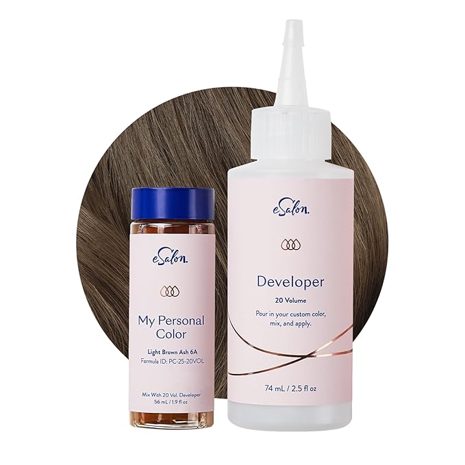 eSalon Permanent Hair Color & Hair Dye Complete Kit - Personal Colorist Kit for Up To 100% Gray Coverage for All Hair Types - Professional-Grade Ammonia-Free Hair Dye (Light Brown Ash 6A)
