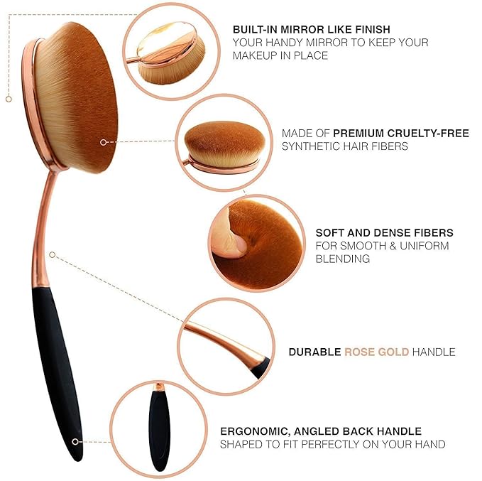 Yoseng Makeup Brushes Set 10Pcs Professional Oval Toothbrush Foundation Cream Contour Powder Blush Conceler Eyeliner Blending Brush New Fashionable Super Soft Cosmetic Brushes Tool with Box(Rose Gold)