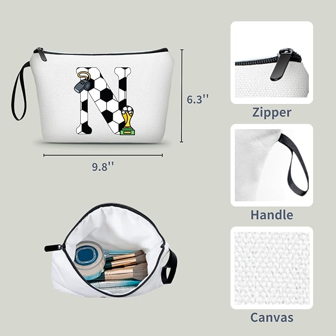 ARIOSEY Soccer Gifts Personalized Soccer Ball Cosmetic Bag for Purse Birthday Inspirational Gifts for Girls Women Team Coach Mom Stuff Travel Organizer-N