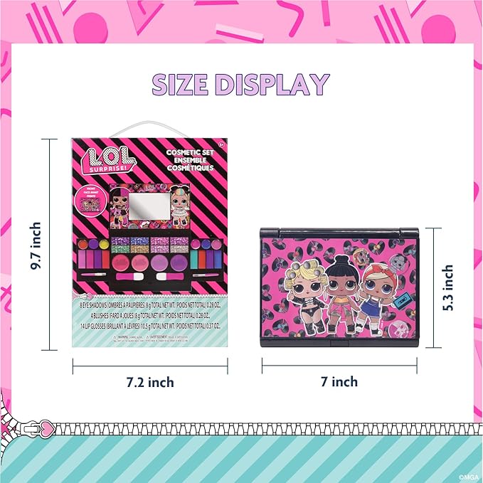 L.O.L Surprise! All-in-One Kids Cosmetic Compact Set Includes Washable Lip Gloss, Eye Shimmer, Cheek Shimmer, Brushes Colorful Portable Beauty Set for Girls, Kids, and Toddlers Ages 3+ by Townley Girl