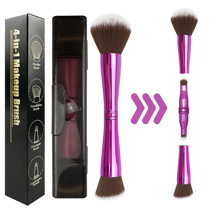 Zylsnice 4 in 1 Makeup Brush Set, Travel Makeup Brushes with Case, Mini Makeup Brushes, Powder, Foundation, Concealer, Eyeshadow, Dual Ended, Synthetic Bristles, Purple