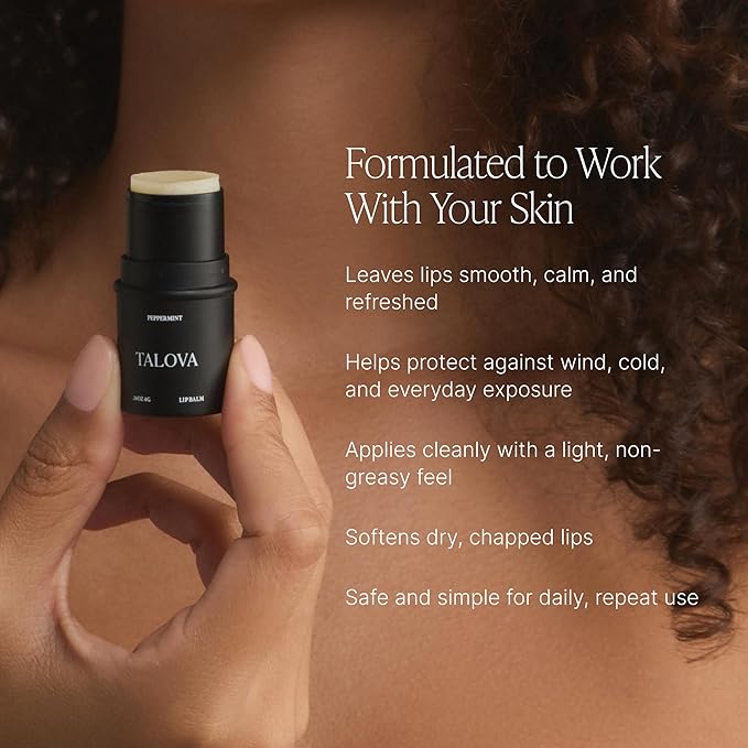 TALOVA - Peppermint Grass-Fed Tallow Lip Balm, Lip Sleeping Mask, Overnight Moisturizer, Natural & Clean Moisturizing Lip Balm w/Vitamins A, D, E, & K, Nourishes & Smooths Texture, Dry & Chapped Lips
