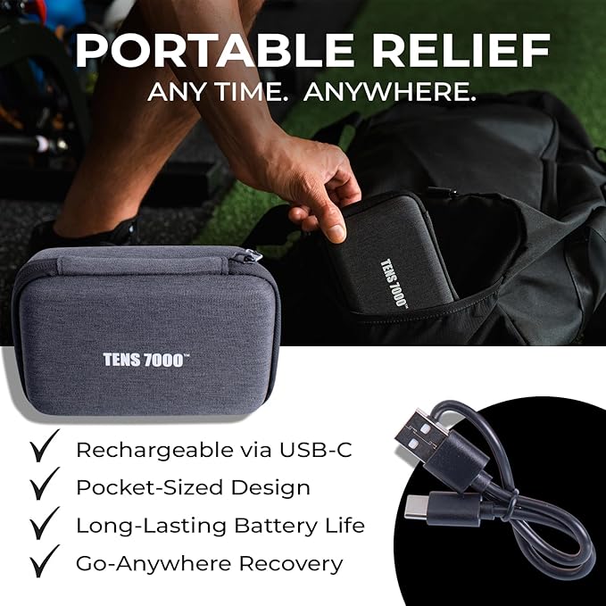TENS 7000 Sport Athletic Recovery Muscle Stimulator, Back Pain Relief, Sciatica, Neck, Shoulder, Muscle Pain, TENS Unit + EMS + Massage with 42 Built-in Programs, 4 Electrode Pads