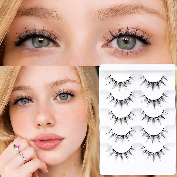 Veleasha Manga Lashes Spiky False Eyelashes 100% Handmade Eyelashes Anime Fake Lashes Lightweight Wispy Lashes 5 Pairs Pack (6D75)