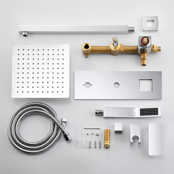 SUMERAIN Rainfall Shower System with Handheld Shower Head, Pressure Balancing Shower Mixer Valve Chrome Finish