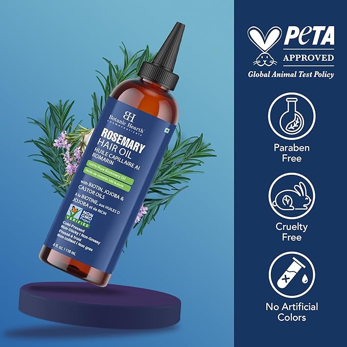 Botanic Hearth Hair Oil for Hair Growth | Rosemary Oil for Hair Growth with Biotin, Castor & Jojoba | Scalp Oil & Dry Scalp Treatment | Color Safe | All Hair Types | 4 Fl Oz
