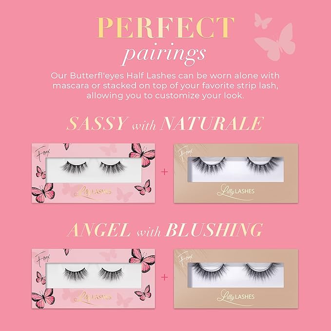 Lilly Lashes Butterfl'eyes Faux Mink Lashes, Half Lashes Natural Look & Feel, False & Reusable Eyelashes 20x, No Trimming + Easy to Apply, Round Style, Lash Glue not Included, 13mm (Dreamy)