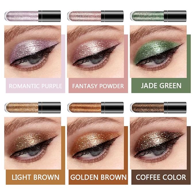 6 Colorful Shades Waterproof Liquid Glitter Eyeshadow Eyeliner Sticks Kit – Long Wearing Professional Eye Makeup Set,sombras de ojos,Set B